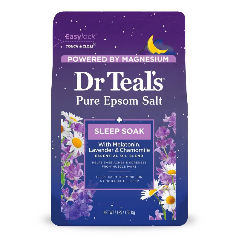slide 1 of 6, Dr Teal's Epsom Salt Magnesium Soak - Sleep Blend with Melatonin, Lavender & Chamomile - 3lbs, 3 lb
