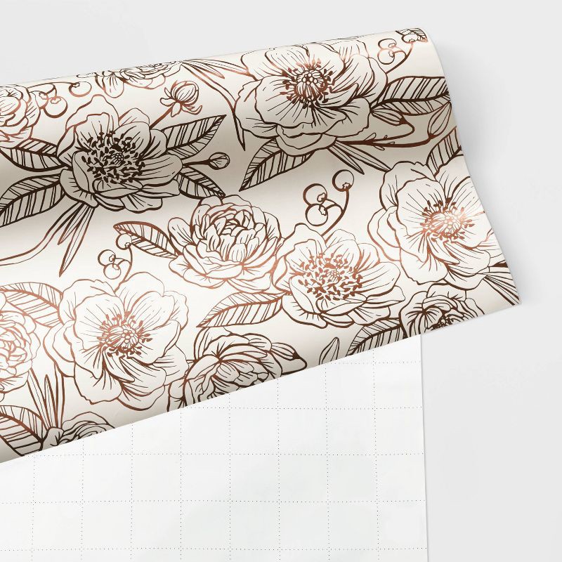 slide 3 of 3, Foil Peonies Gift Wrapping Paper - Spritz™, 1 ct