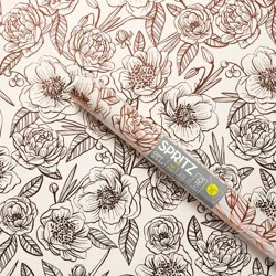 96"x30" Foil Print Peonies Gift Wrapping Paper Ivory/Rose Gold - Spritz™