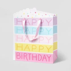 Medium 'Happy Birthday' Cake Slice Gift Bag Colorful - Spritz™: Multicolor Gift Bag, Food Pattern, 12.75" x 10" x 5"