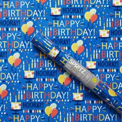 96"x30" 'Happy Birthday Hooray' Balloons and Cake Gift Wrapping Paper Blue - Spritz™