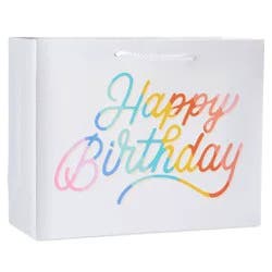 Small "Happy Birthday" Bag White - Spritz™: Multicolor Rainbow Paper Gift Bag, 9.75" x 7.75" x 4", Birthday Party
