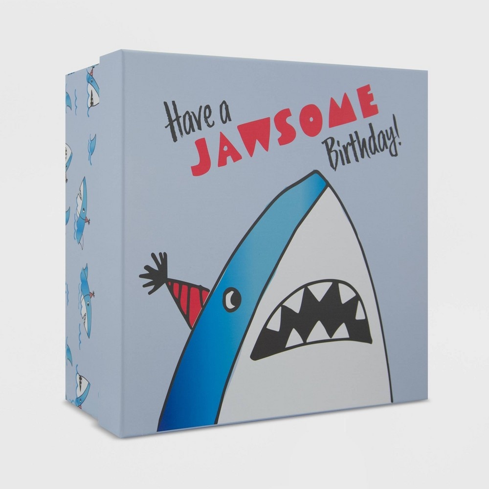slide 3 of 3, Shark Print Container Gift Box - Spritz, 1 ct