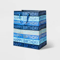 XLarge "Happy Birthday" Script Blue - Spritz™: Multicolor Typography Gift Bag, 19.25" Height, 16" Width, Birthday Event