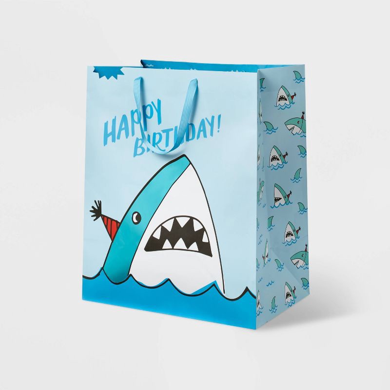 slide 1 of 3, XLarge Shark Birthday Gift Bag - Spritz™, 1 ct