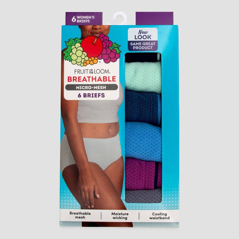 slide 6 of 6, Fruit of the Loom Women's 6pk Breathable Micro-Mesh Low-Rise Briefs - Colors May Vary 7: Moisture Wicking Knit Mesh, 6 ct