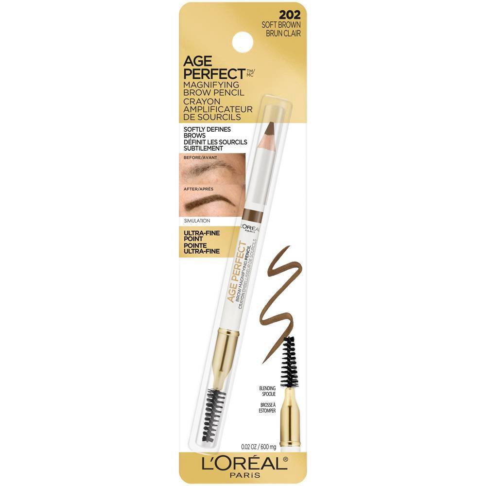 slide 2 of 6, L'Oreal Paris Age Perfect Brow Magnifying Pencil with Vitamin E Soft Brown - 0.02oz, 0.02 oz