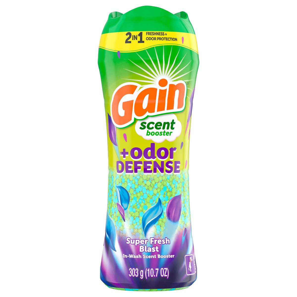 slide 1 of 8, Gain Odor Defense In-wash Scent Booster, Super Fresh Blast scent, 10.7 OZ, 2 in 1 Freshness plus Odor Protection, laundry scent beads, 10.7 oz