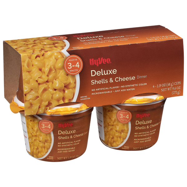 slide 1 of 1, Hy-vee Deluxe Shells & Cheese Dinner - 4 ct; 2.39 oz, 4 ct; 2.39 oz