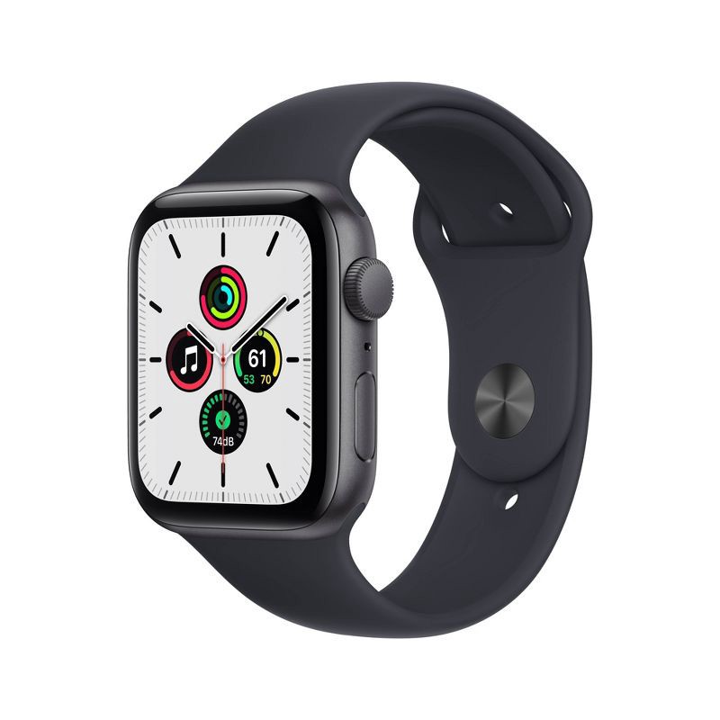 slide 1 of 7, Apple Watch SE GPS (1st generation) 44mm Space Gray Aluminum Case with Midnight Sport Band, 1 lb