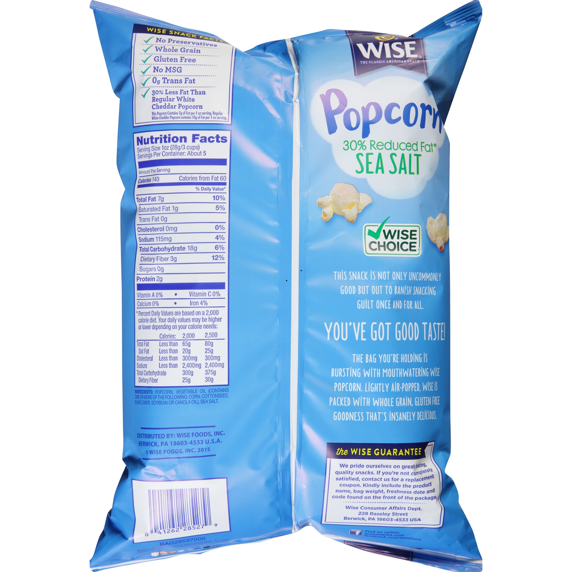 slide 2 of 6, Wise 30% Reduced Fat Sea Salt Popcorn, 5.5 oz