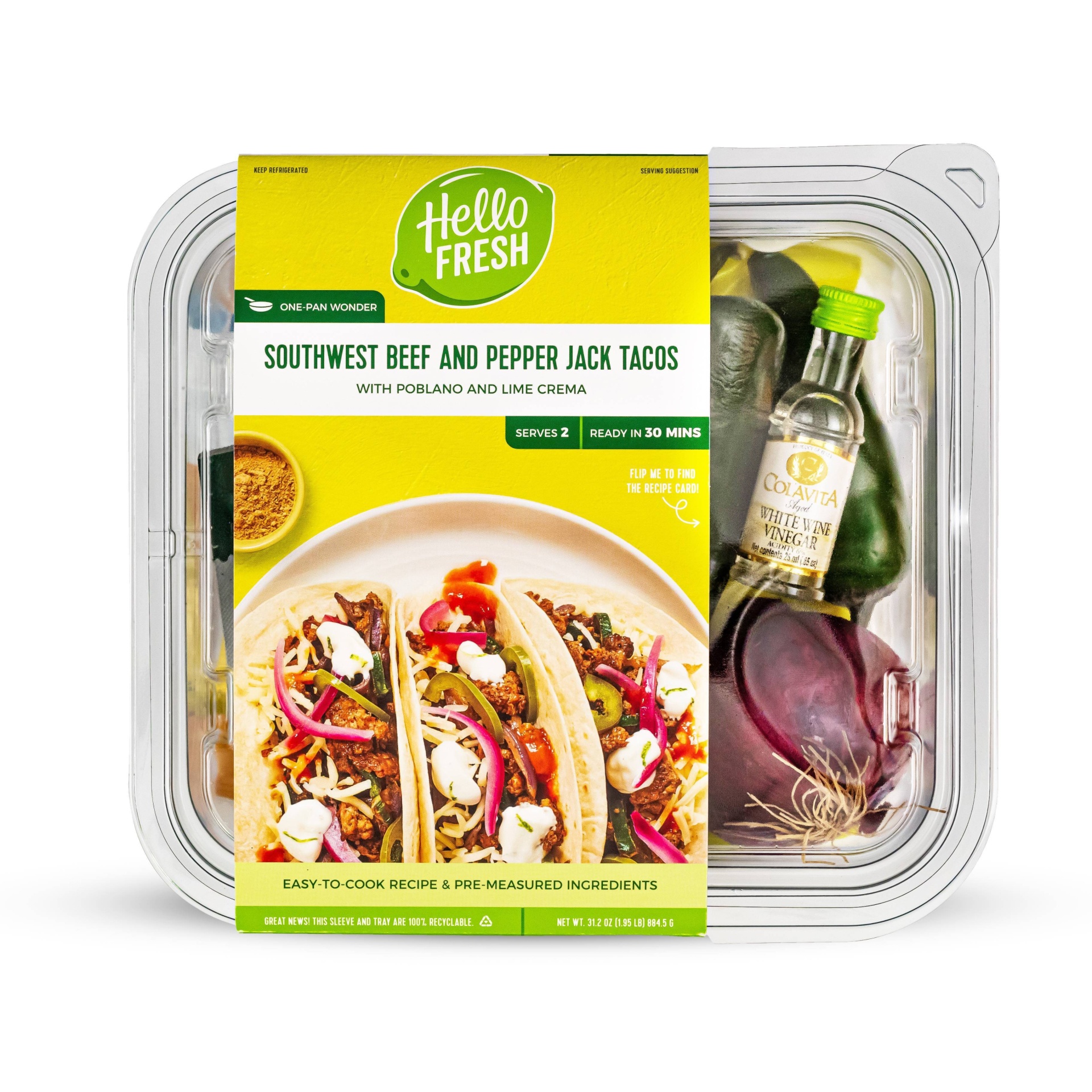 slide 1 of 3, HelloFresh Southwest Beef and Pepper Jack Tacos with Poblano and Lime Crema Meal Kit, 32.4 oz