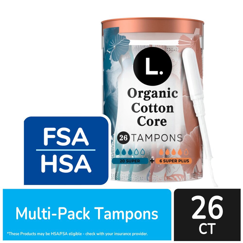 slide 4 of 6, L. Cotton Tampons Super Plus Absorbency Multipack, Organic Cotton, 26 ct