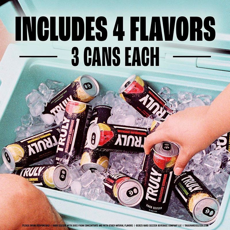 slide 3 of 6, Truly Spiked & Sparkling Hard Seltzer Lemonade Mix Pack - 12pk/12 fl oz Slim Cans, 12 ct; 12 fl oz