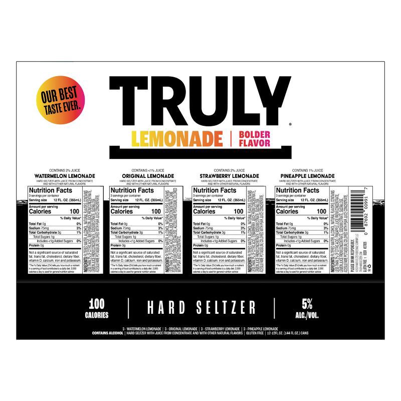 slide 8 of 8, Truly Spiked & Sparkling Truly Hard Seltzer Lemonade Mix Pack - 12pk/12 fl oz Slim Cans, 12 ct; 12 fl oz