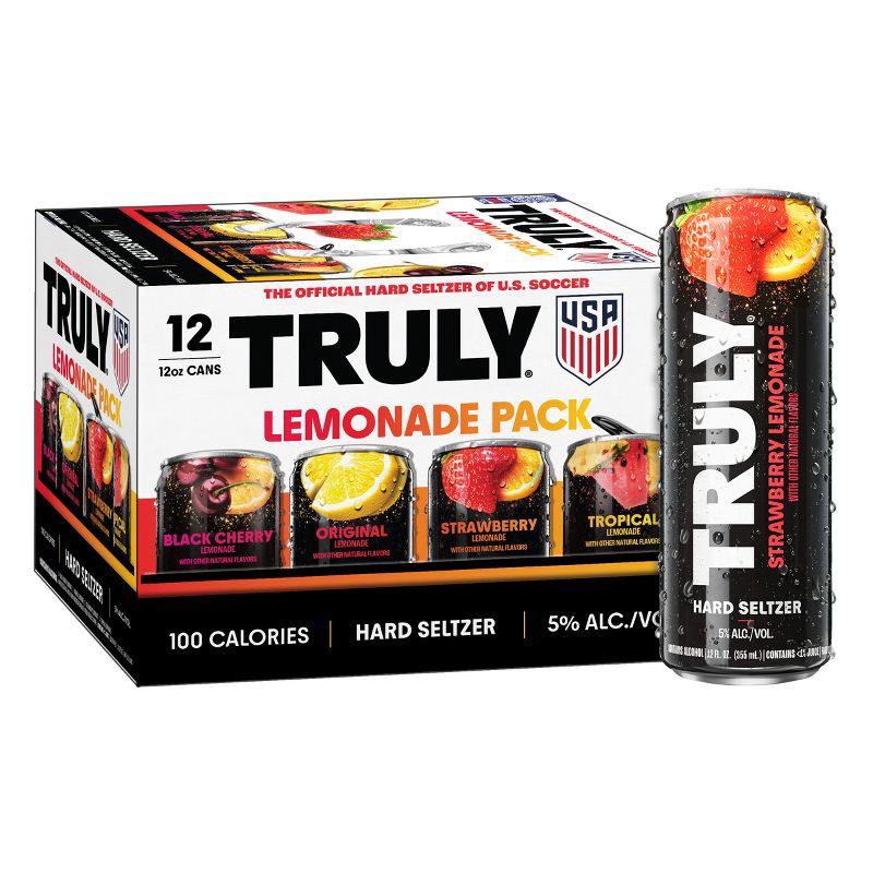 slide 1 of 8, Truly Spiked & Sparkling Truly Hard Seltzer Lemonade Mix Pack - 12pk/12 fl oz Slim Cans, 12 ct; 12 fl oz