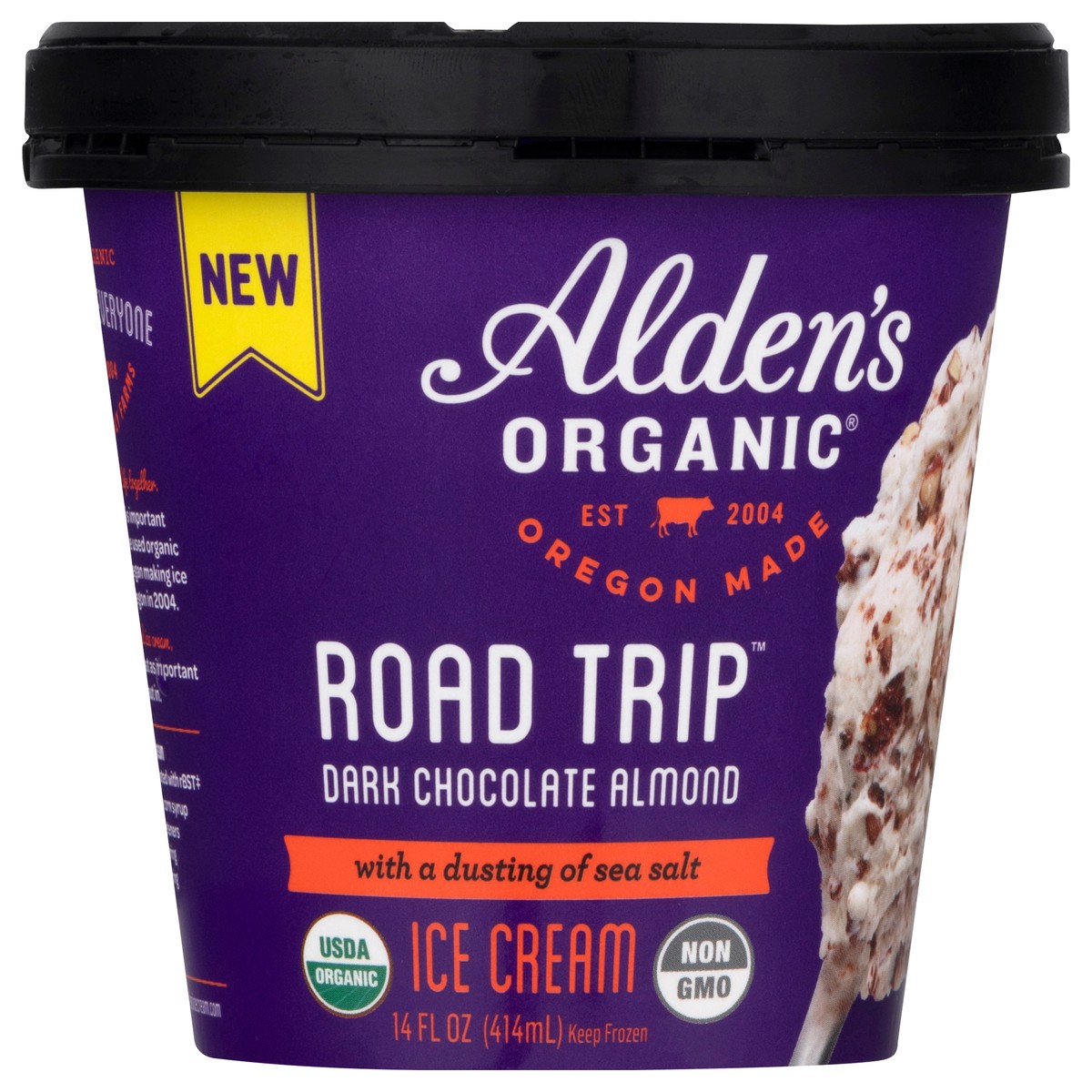 slide 2 of 9, Aldens Organic Road Trip Dark Chocolate Almond Ice Cream 14 oz, 14 oz