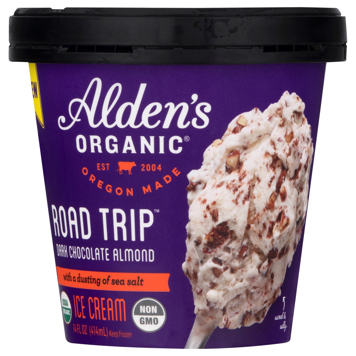 slide 3 of 9, Aldens Organic Road Trip Dark Chocolate Almond Ice Cream 14 oz, 14 oz