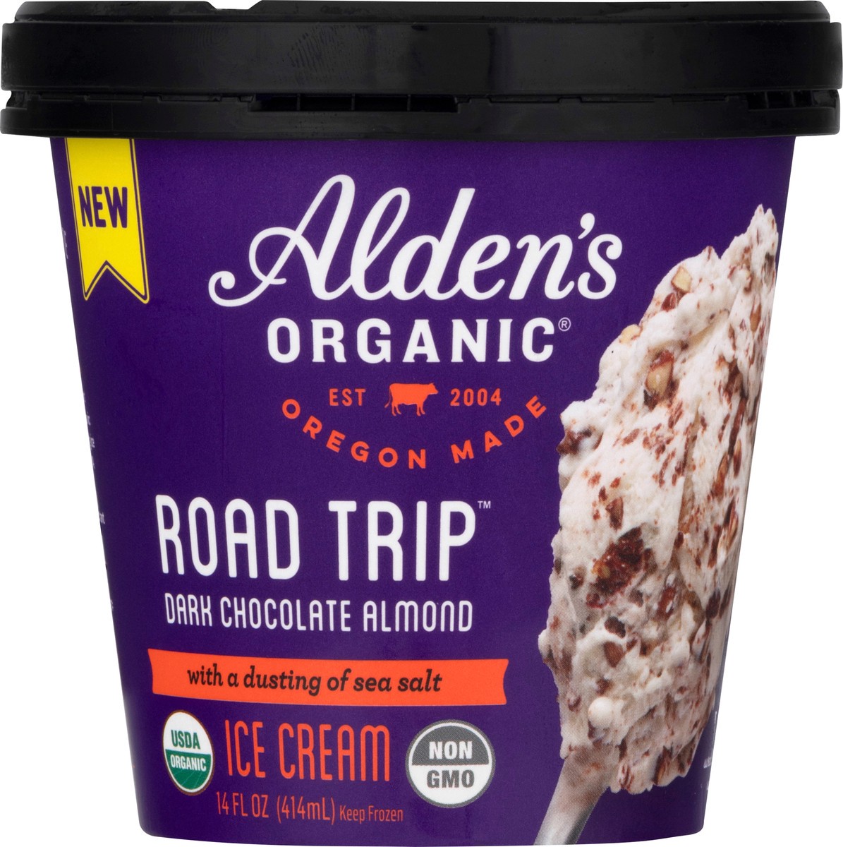 slide 6 of 9, Aldens Organic Road Trip Dark Chocolate Almond Ice Cream 14 oz, 14 oz