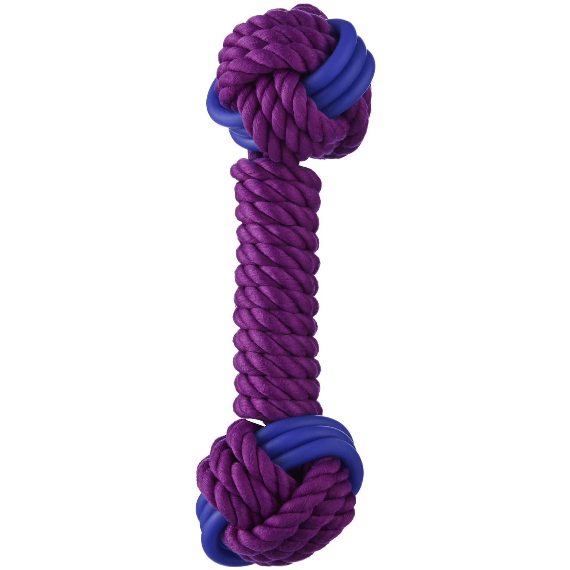 slide 1 of 1, Leaps & Bounds Toss and Tug Rope Barbell Dog Toy with Tpr in Assorted Colors, MED