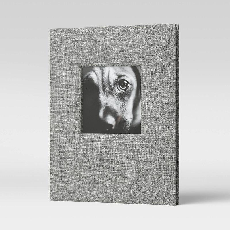 slide 3 of 3, 7" x 9" Photo Album with Frame Front Gray 2 Per Page - Threshold™: Fabric Cover, 18 Pages, Screw Binding, 1 ct