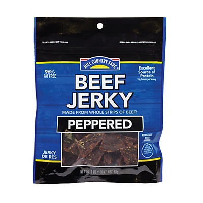 slide 1 of 1, Hill Country Fare Beef Jerky Peppered, 3 oz