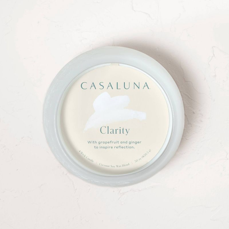 slide 3 of 6, 4-Wick Clarity Fashion Salted Glass Wellness Jar Candle White 30oz - Casaluna™: Coconut & Soy Wax, Ginger-Bergamot Scent, 30 oz