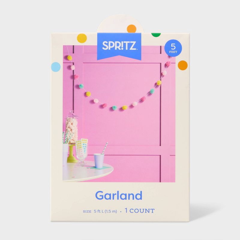 slide 4 of 4, 60" Pom Pom Bright Garland - Spritz™, 1 ct