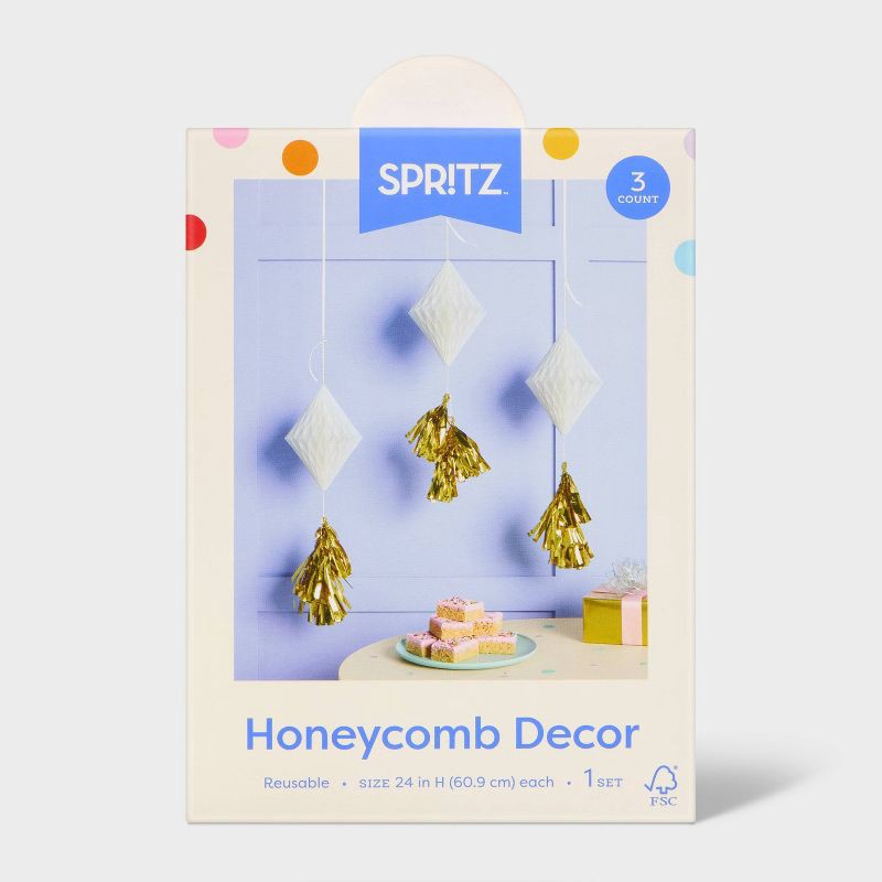 slide 3 of 3, Tassel Honeycomb White/Gold - Spritz™, 1 ct