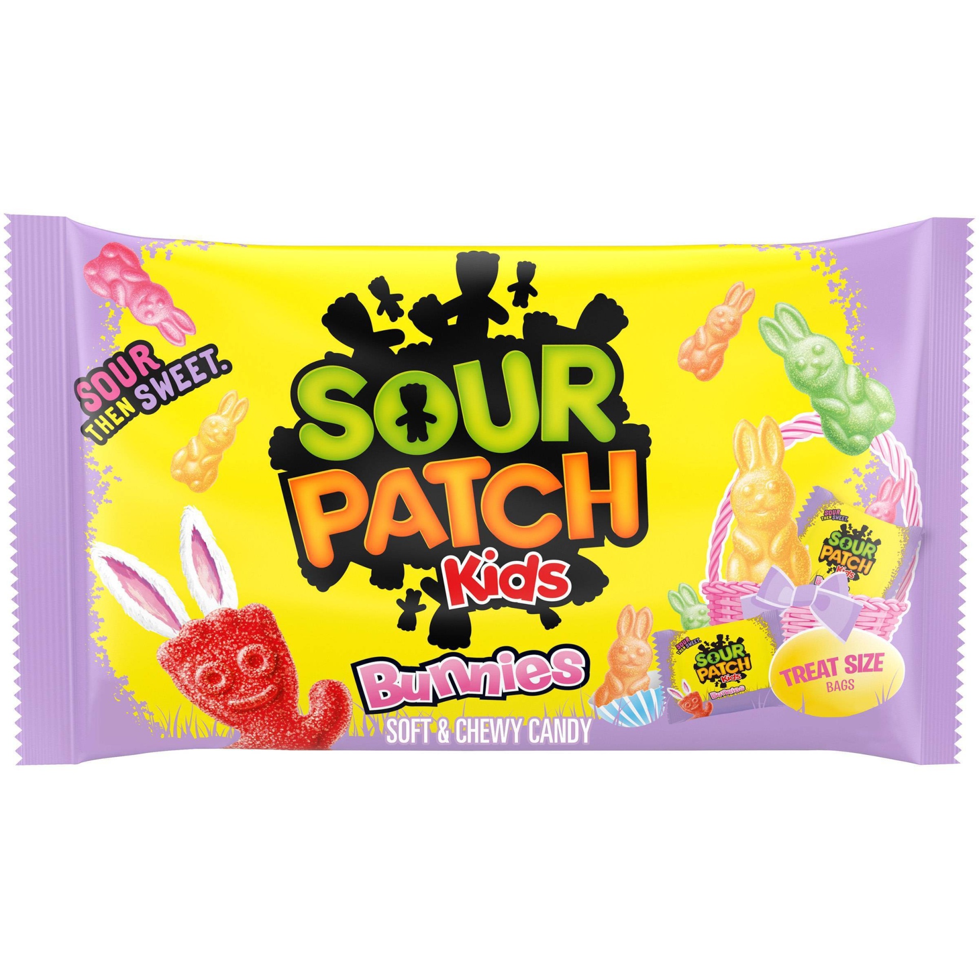 slide 1 of 10, Sour Patch Easter Bunnies Treat Size Bag, 9.5 oz, 18 ct