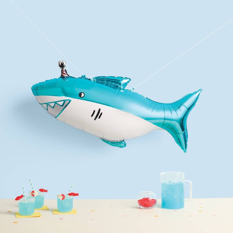 slide 2 of 4, Shark Print Foil Balloon Teal - Spritz™, 1 ct