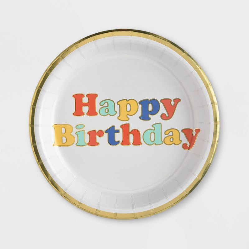 slide 1 of 1, 8.5" 10ct Retro Confetti "Happy Birthday" Dinner Paper Plates - Spritz, 10 ct