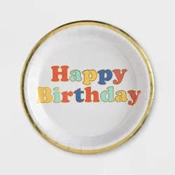 8.5" 10ct Retro Confetti "Happy Birthday" Dinner Paper Plates - Spritz