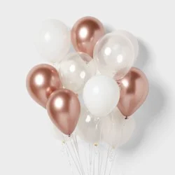 20ct 12" Metallic Balloon Rose Gold/White - Spritz™
