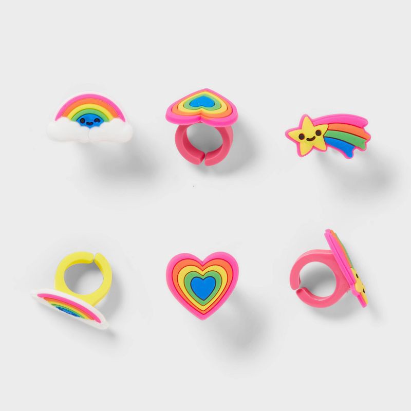 slide 1 of 3, 6ct Plastic Character Rings - Spritz™: Multicolor Party Favors for Kids, Princess Theme, Ages 3+, 6 ct