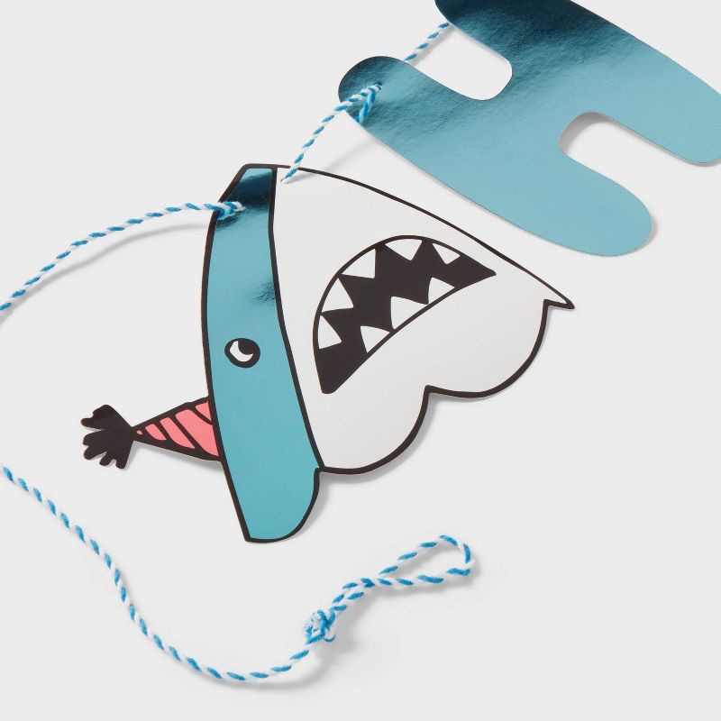 slide 3 of 4, "Happy Birthday" Shark Banner Teal - Spritz™, 1 ct