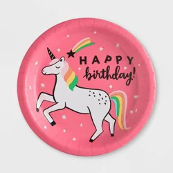 10ct "Happy Birthday" Unicorn Dinner Paper Plates - Spritz