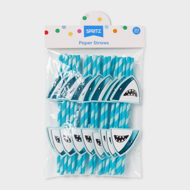 slide 3 of 3, 20ct Shark Paper Straws - Spritz™, 20 ct