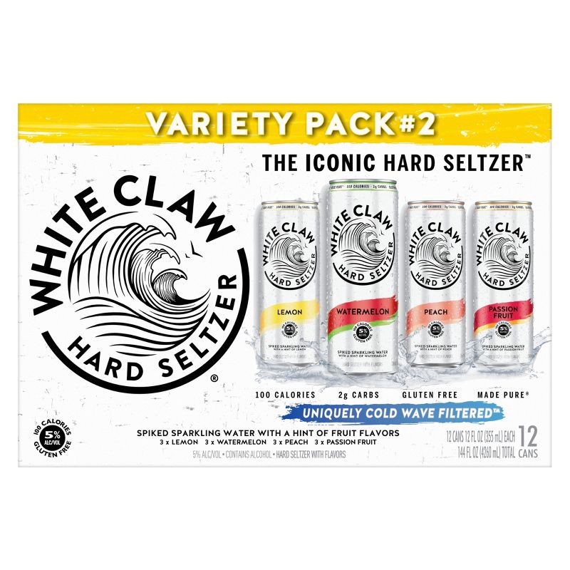 slide 5 of 9, White Claw Hard Seltzer Variety Pack No. 2 - 12pk/12 fl oz Slim Cans, 2 x 12 ct, 12 fl oz