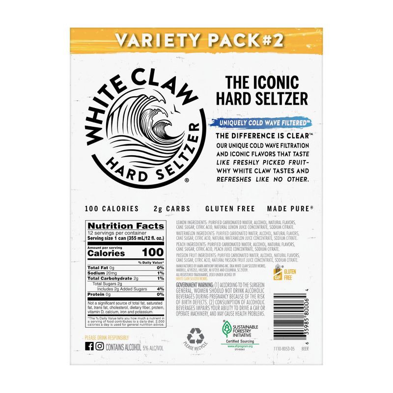 slide 6 of 6, White Claw Hard Seltzer Variety Pack No. 2 - 12pk/12 fl oz Slim Cans, 2 x 12 ct, 12 fl oz