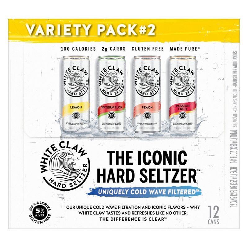 slide 7 of 9, White Claw Hard Seltzer Variety Pack No. 2 - 12pk/12 fl oz Slim Cans, 2 x 12 ct, 12 fl oz