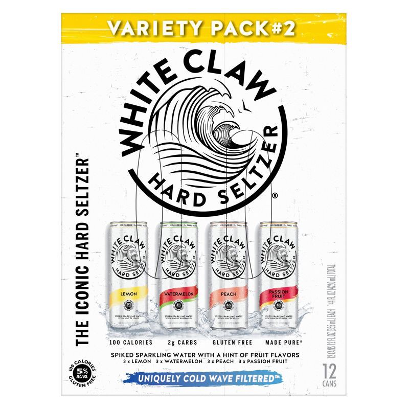 slide 8 of 9, White Claw Hard Seltzer Variety Pack No. 2 - 12pk/12 fl oz Slim Cans, 2 x 12 ct, 12 fl oz