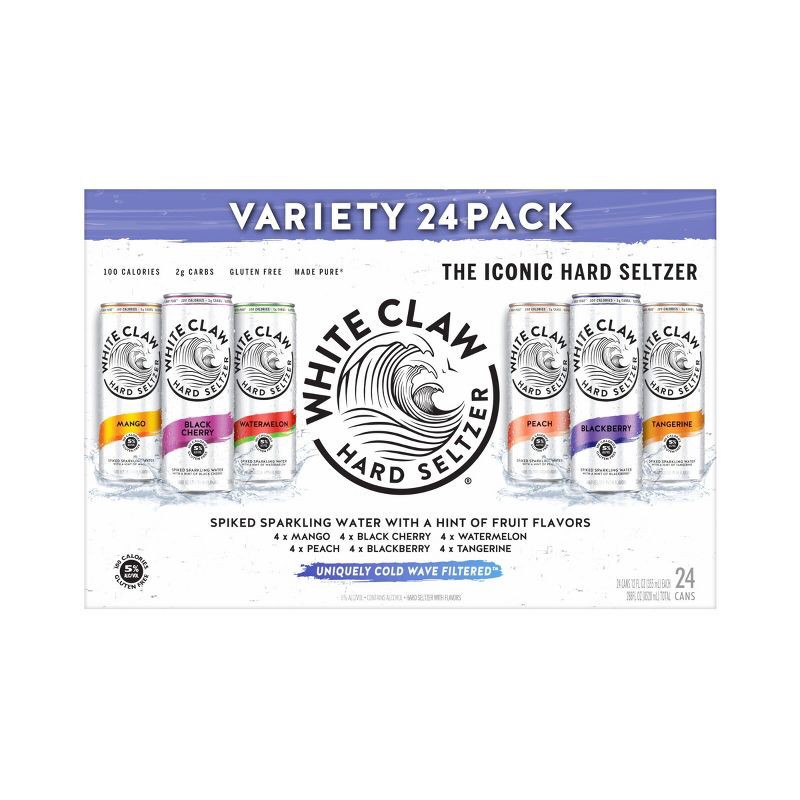 slide 2 of 7, White Claw Hard Seltzer Variety Pack - 24pk/12 fl oz Slim Cans, 24 ct; 12 fl oz