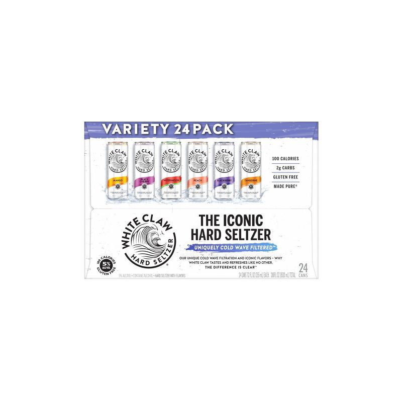 slide 3 of 7, White Claw Hard Seltzer Variety Pack - 24pk/12 fl oz Slim Cans, 24 ct; 12 fl oz