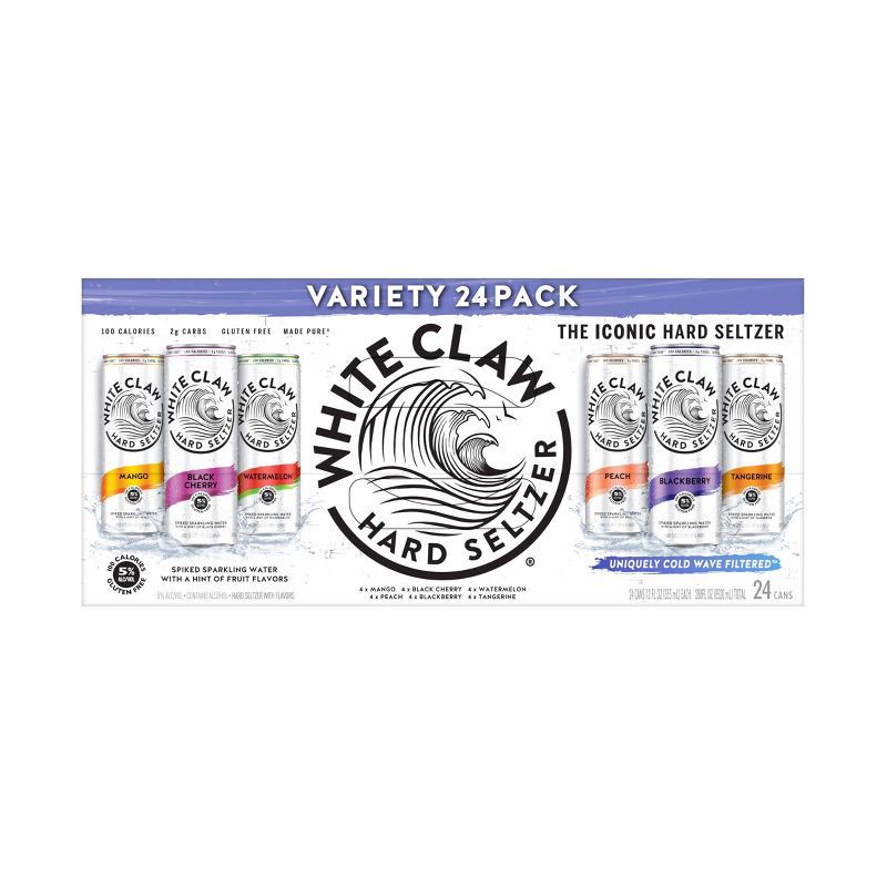 slide 5 of 7, White Claw Hard Seltzer Variety Pack - 24pk/12 fl oz Slim Cans, 24 ct; 12 fl oz