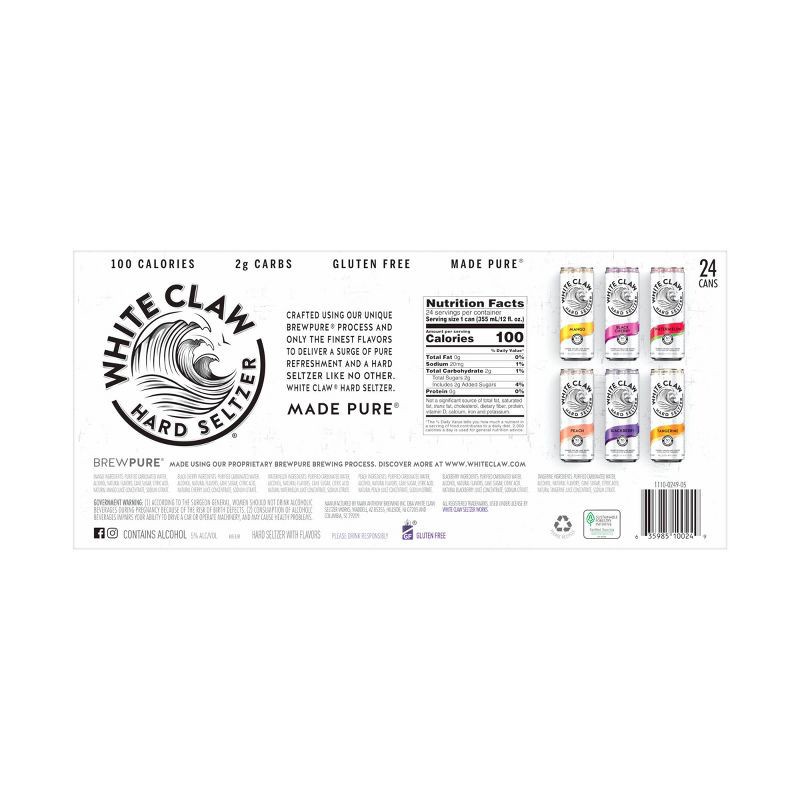 slide 6 of 7, White Claw Hard Seltzer Variety Pack - 24pk/12 fl oz Slim Cans, 24 ct; 12 fl oz