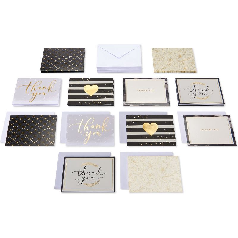 slide 2 of 9, 50ct Thank You & Blank Notes with Envelopes Gold/Black: Carlton Cards, Greeting Cards Pack, All Occasions, Typography Design, 50 ct