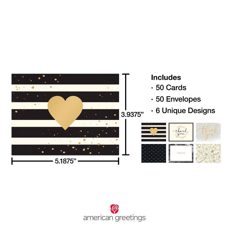 slide 2 of 9, American Greetings 50ct 6 Designs Bulk Thank You and All Occasion Blank Cards with Envelopes Black and Gold, 50 ct