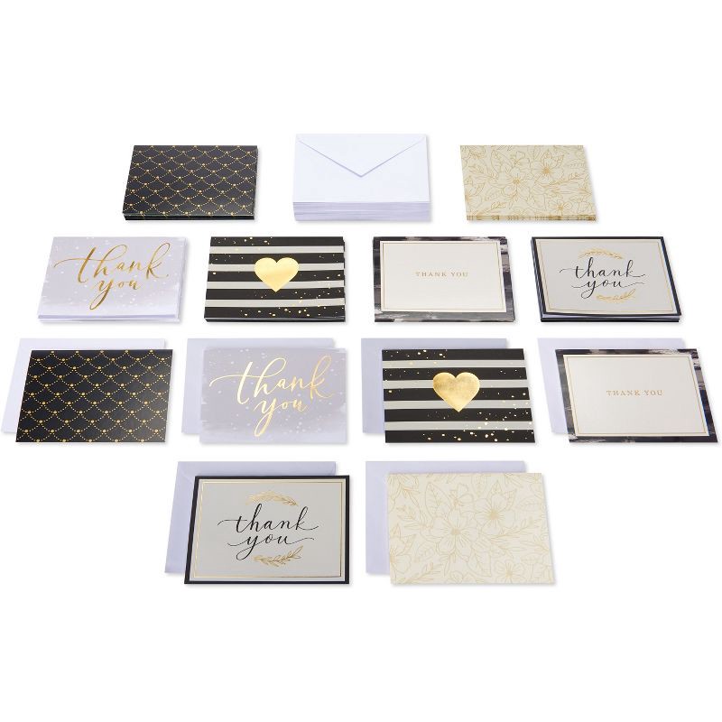 slide 2 of 9, Carlton Cards 50ct Thank You and Blank Notes with Envelopes Gold/Black, 50 ct