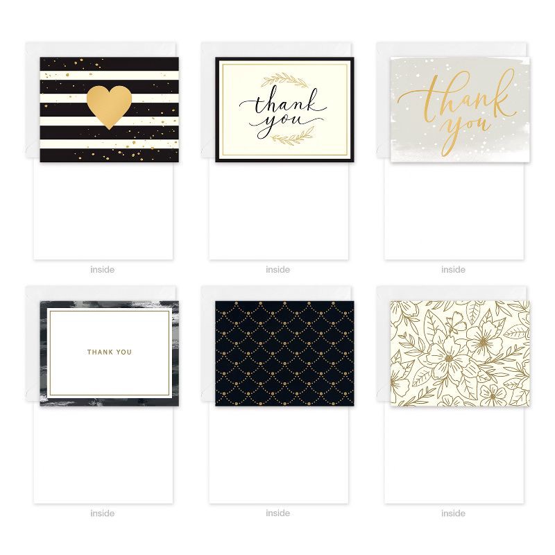 slide 3 of 9, American Greetings 50ct 6 Designs Bulk Thank You and All Occasion Blank Cards with Envelopes Black and Gold, 50 ct